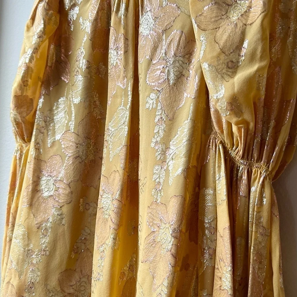 Ulla Johnson Aster Metallic Floral Blouse in Gold Orange Citrine Sz 2